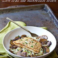 Mushroom Broth over Brown Butter Seared Halibut
