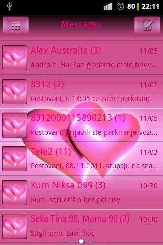 Hearts pink theme GO SMS Pro