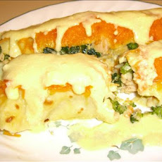 Chicken, Spinach, Broccoli, and Cheese Crepes With Hollandaise S