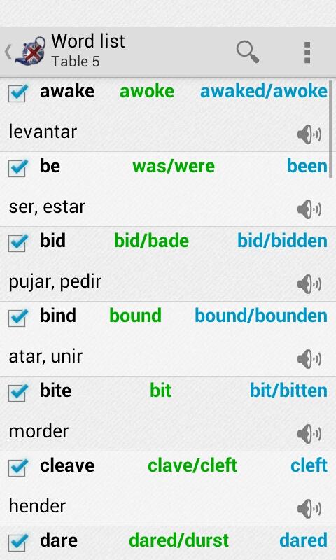 Android application Irregular verbs Pro screenshort