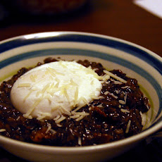 Poached Egg over Bacon Black Risotto (Adapted from Jill Duple & Alton Brown)