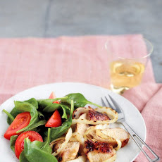 Grilled Honey-Mustard Chicken with Onions and Spinach Salad