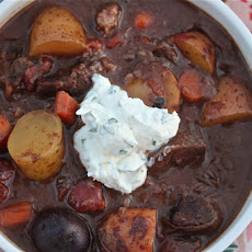 Beef Stew With Red Wine and Horseradish-Chive Cream