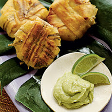 Plantain-wrapped Crab Cakes with Avocado Aïoli