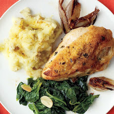 Pan-Roasted Chicken with Spinach and Smashed Potatoes