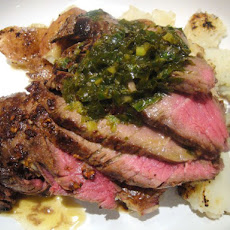 Pan-Fried Sirloin with Smashed Potatoes and Anchovy Sauce