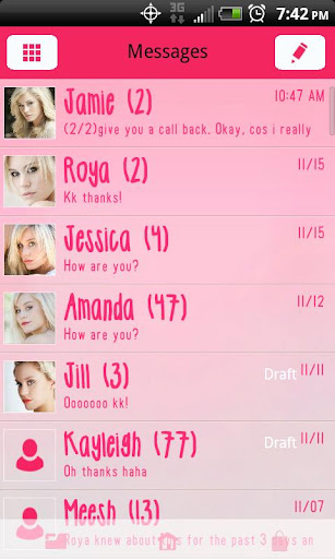 GO SMS THEME Pretty in Pink