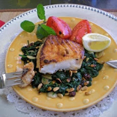 Sea Bass on Spinach With Raisins and Pine Nuts