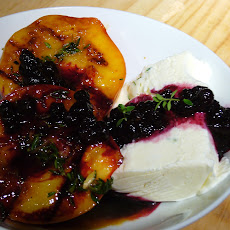 Peaches-n-Herb (Grilled Peaches, Lemon-Thyme Semifreddo, Blueberry Sauce)