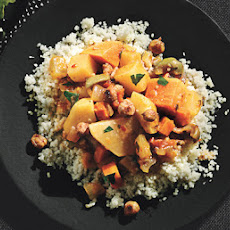 Root Vegetable Tagine with Sweet Potatoes, Carrots, Turnips, and Spice-Roasted Chickpeas