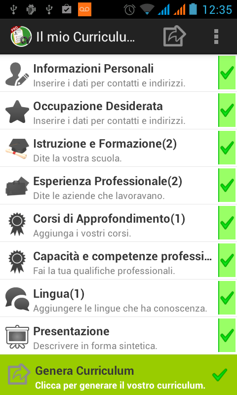Android application Curriculum vitae,resume screenshort