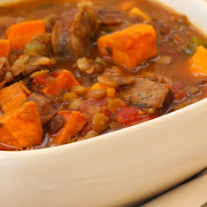 Lentil and Sausage Soup Recipe with Sweet Potatoes and Herbs