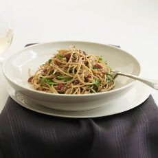 Pasta Alfredo With Pancetta And Arugula