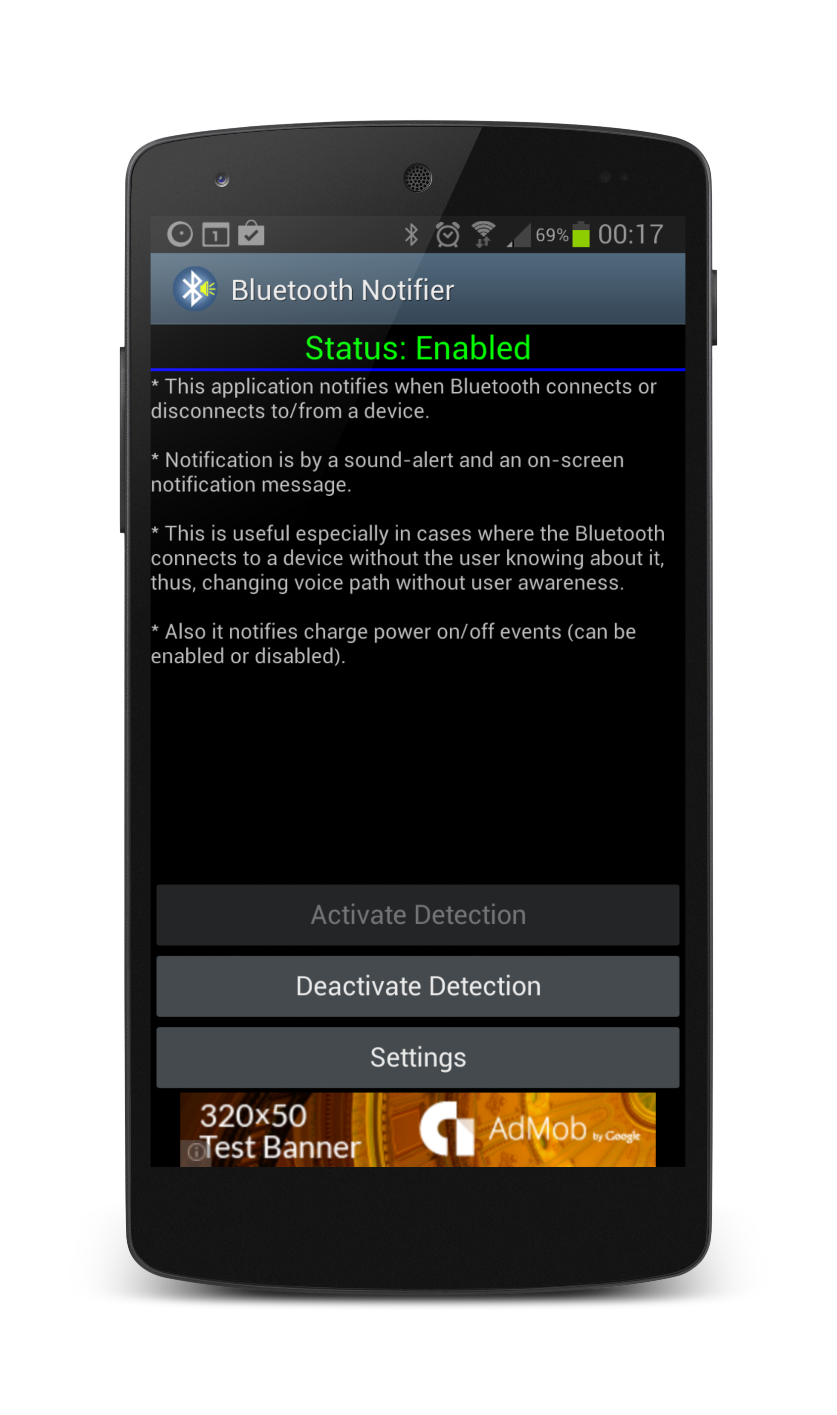 Android application Bluetooth Notifier screenshort
