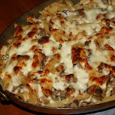 Penne Gratin with Sausage, Fennel, and Mushrooms