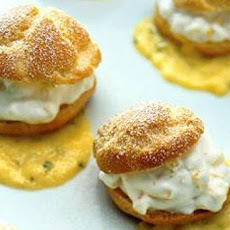 Mango-Filled Cream Puffs with Spiced Mango-Mojito Sauce