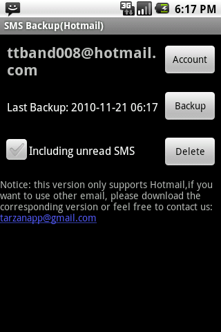 SMS Backup Hotmail