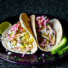 Charred Corn Tacos with Zucchini-Radish Slaw