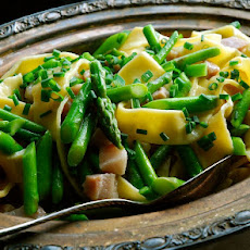 Asparagus on Egg Noodles and Guanciale