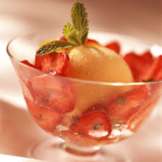 Marinated Strawberries with Mango Sorbet