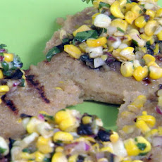 Grilled Grit Cakes with Grilled Corn and Grilled Corn-Green Chile Relish