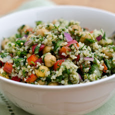 Bulgur Salad with Cucumbers, Red Peppers, Chick Peas, Lemon and Dill