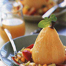 Poached Pears with Sweet Wine and Fruit Confetti