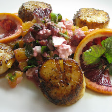 Seared Scallops with Blood Orange, Mint and Feta Salsa