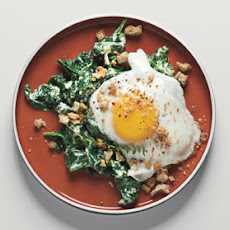 Sunny-Side-up Eggs on Mustard-Creamed Spinach with Crispy Crumbs