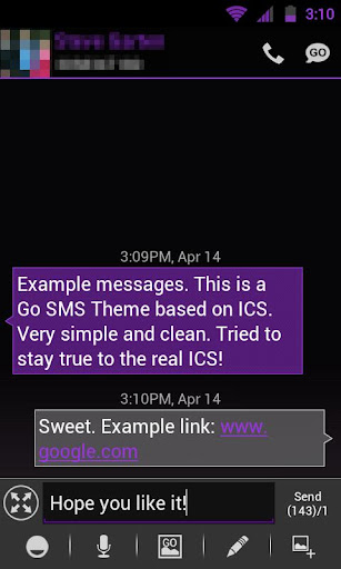 GO SMS THEME-Smooth ICS Purple