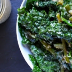 Roasted Asparagus & Zucchini Kale Salad w Toasted Coconut Honey Mustard Dressing