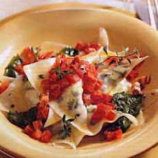 Goat Cheese-Arugula Ravioli with Tomato-Pancetta Butter