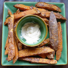 Spicy, crispy, guilt free sweet potato fries and chipotle mayo