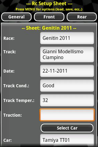 Rc Car Setup Sheet