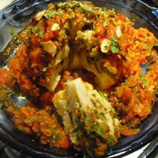 Indian Spiced Roasted Whole Cauliflower with Tomato, Ginger and Coriander