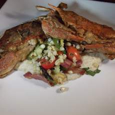 Soft Shelled Crabs with Charred Corn Salad and Corn Puree