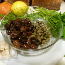 Flageolet bean salad with fennel, orange, and tapenade toasts