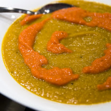 Butternut Squash Soup with Roasted Red Pepper Purée