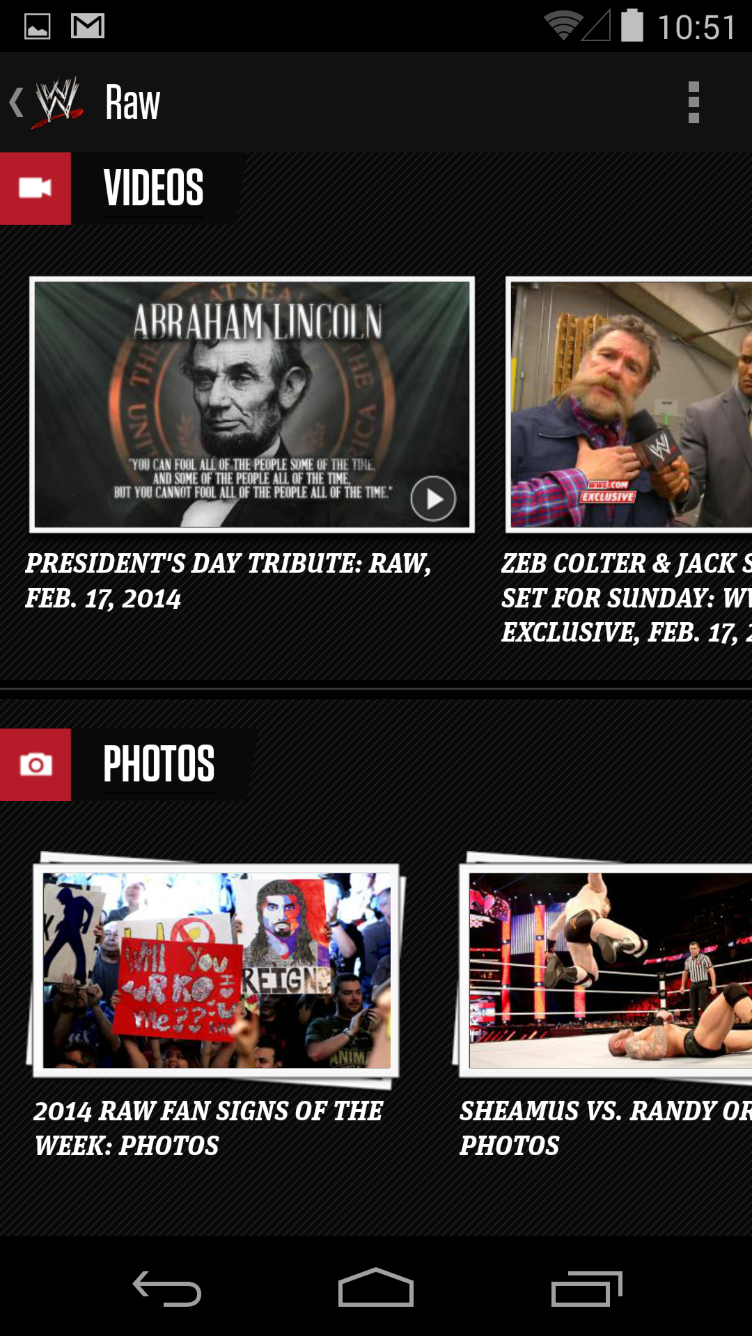 Android application WWE screenshort