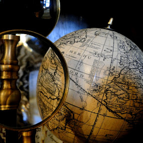 by Liz Rosas - Artistic Objects Other Objects ( man cave, study, den, antique, magnifying glass, globe )