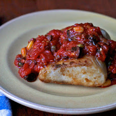 Dinner Tonight: Tomato Sauce with Pine Nuts, Capers, Olives, and Raisins