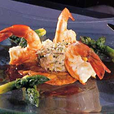 Potato Galettes with Crab, Shrimp, and Asparagus