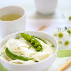 Rice Noodle Soup, with Pork, Snap Sugar Peas and Tofu