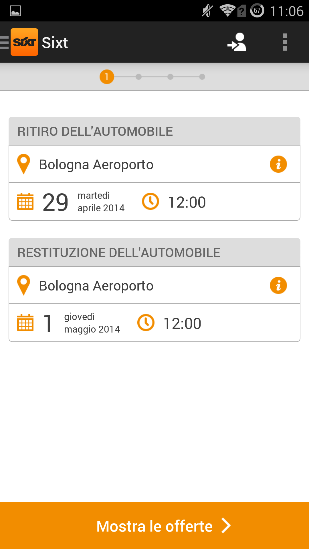 Android application SIXT rent. share. ride. plus. screenshort