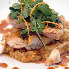 Crispy Skinned Florida Yellowtail Snapper, Red Lentil and Yellow Crab Cassoulet with Sweet and Sour Tangelo Cascabel Syrup