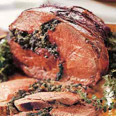Leg of Lamb Stuffed with Wild Mushrooms and Greens