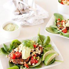 Black Bean Cakes with Corn Salsa and Avocado Sauce