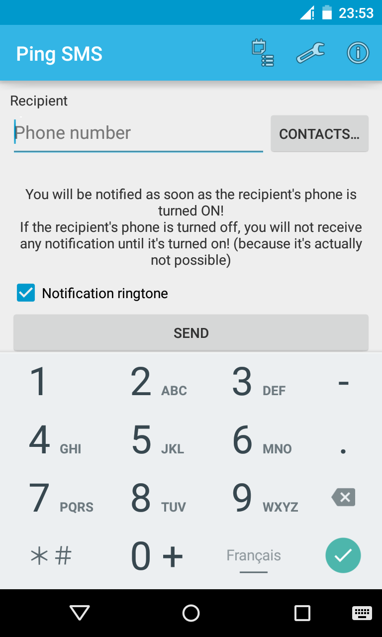 Android application Ping SMS / Silent SMS screenshort