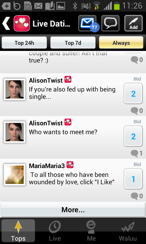 Android application Live Dating: Single? screenshort