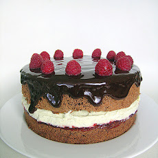 Vanilla, Chocolate and Kahlua Chiffon Cake with Port Wine and Raspberry Sauce